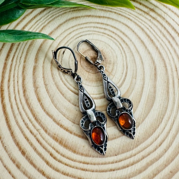 Jewelry - Sterling Silver Baltic Amber Earrings Leverbacks 925